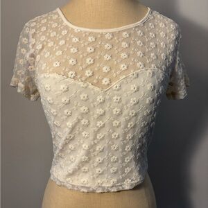 Light Cream Color Floral Embroidered Baby/Cropped Tee